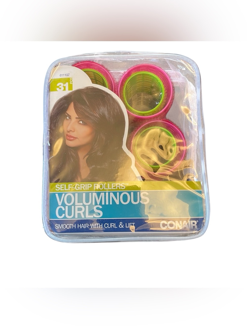 Conair Voluminous Curls Rollers Self Grip 31 PC Curlers Pink Green   Zipper Case